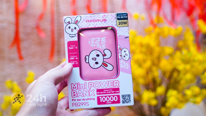 Pin sạc dự phòng 10000mAh Type C PD QC3.0 Hydrus PB299S (Vàng và Hồng)