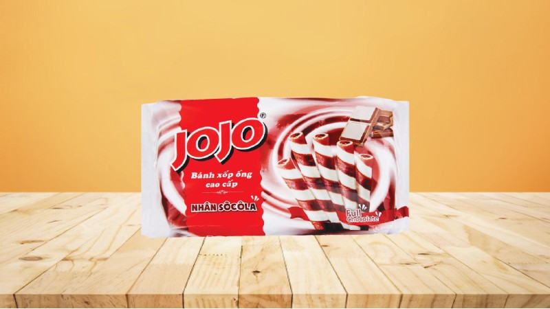 Bánh xốp ống nhân kem socola Jojo gói 125g