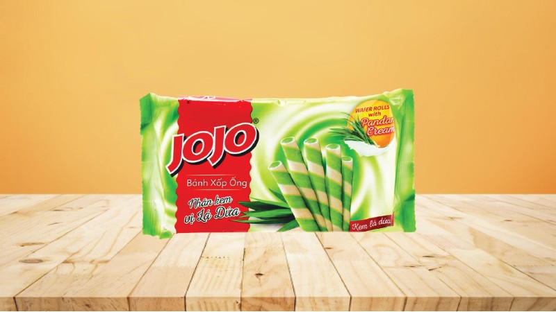 Bánh xốp ống nhân kem vị lá dứa Jojo gói 125g