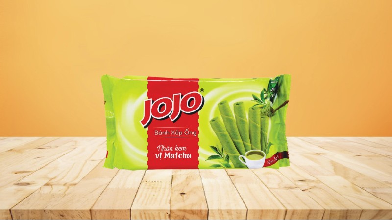 Bánh xốp ống nhân kem vị matcha Jojo gói 125g