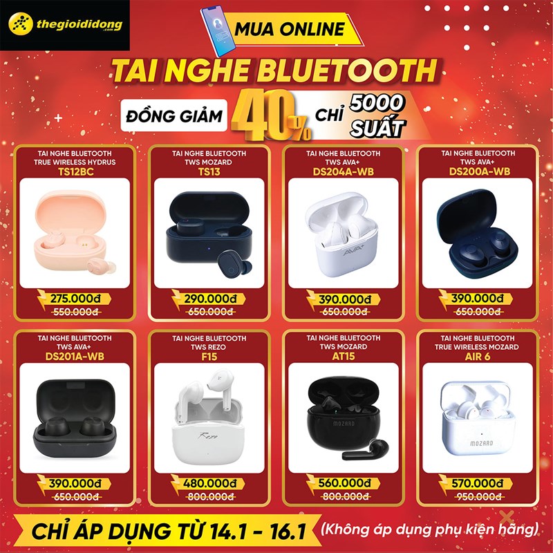 Tai nghe Bluetooth đồng giảm giá 40%, mua ngay tại Thế Giới Di Động Tai nghe Bluetooth đồng giảm giá 40%, mua ngay tại Thế Giới Di Động