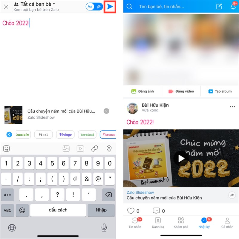 Cách tạo câu chuyện đầu năm (slideshow ảnh) trên Zalo
