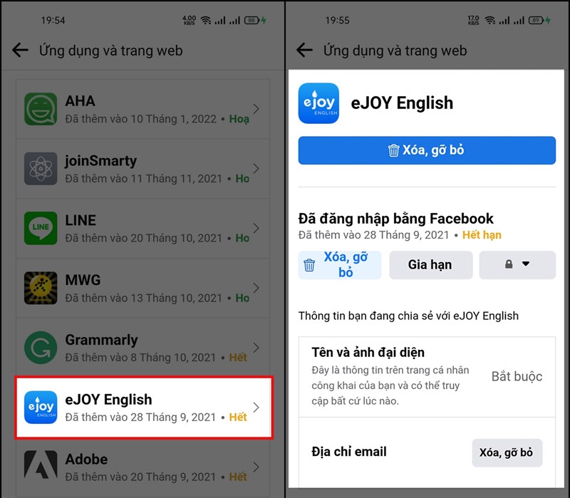 Cách gỡ liên kết facebook với ứng dụng khác