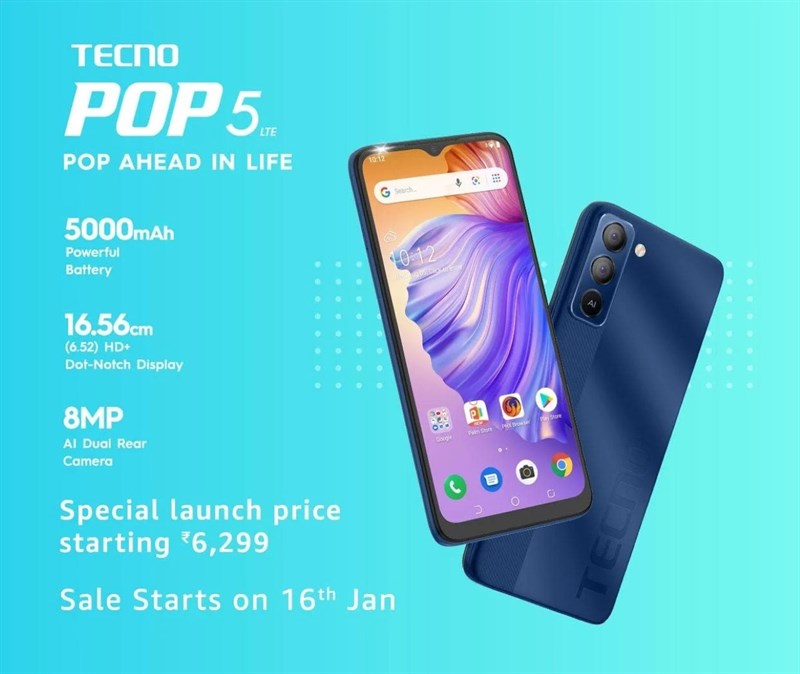 Tecno POP 5 LTE ra mắt với Android 11 (Go Edition), Pin 5000mAh