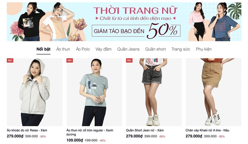 dòng sản phẩm thời trang nữ trên trang chủ AVAFashion