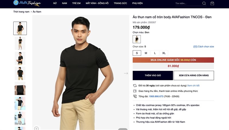 Giao diện sản phẩm AVAFashion