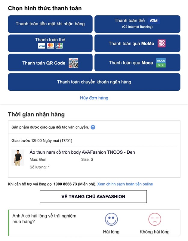 Hình thức thanh toán AVAFashion