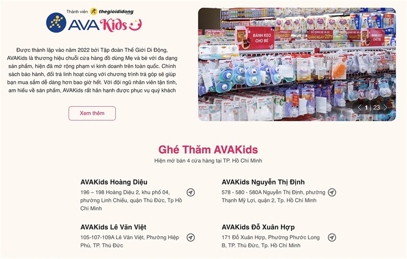 Thông tin cửa hàng AVAKids
