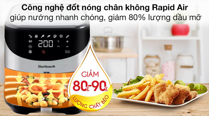 Nồi chiên không dầu Bluestone AFB-5880 5.5 lít sở hữu công nghệ chiên Rapid Air hiện đại. Nồi chiên không dầu Bluestone AFB-5880 5.5 lít sở hữu công nghệ chiên Rapid Air hiện đại.