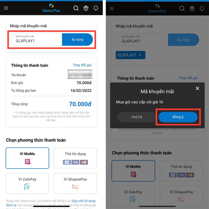 Cách đăng ký Galaxy Play chỉ với 1.000đ