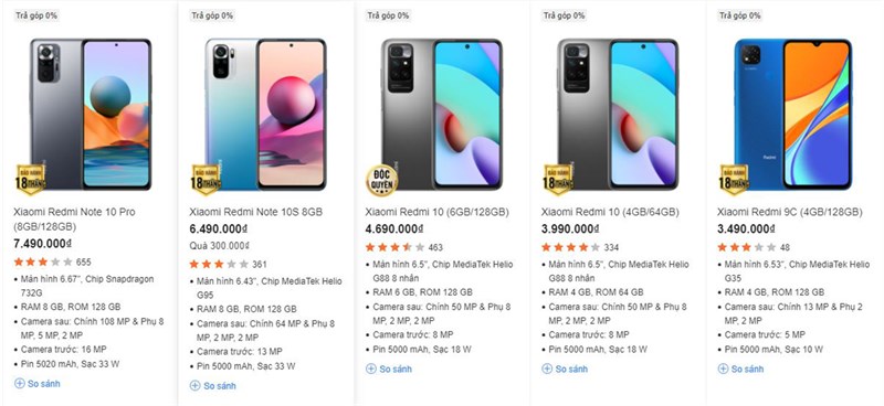 Một số mẫu điện thoại Xiaomi có bạn tại Thế Giới Di Đông (Cập nhật giá ngày 20/1/2022)