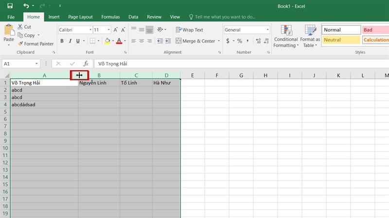 Cách căn độ rộng của hàng và cột tự động trong Excel