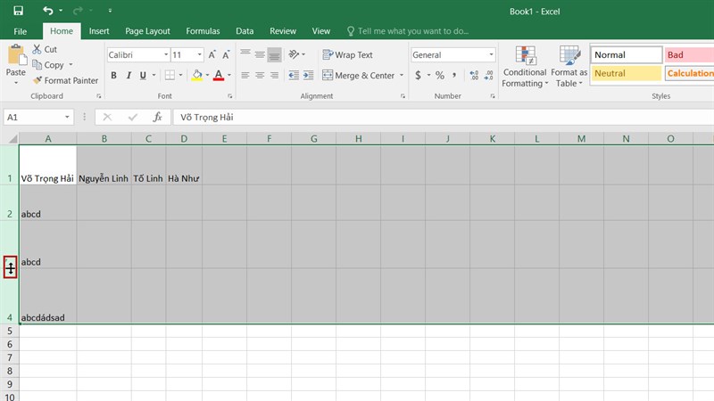 Cách căn độ rộng của hàng và cột tự động trong Excel