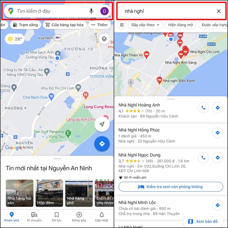 Tìm nhà nghỉ gần bạn nhất bằng Google Maps