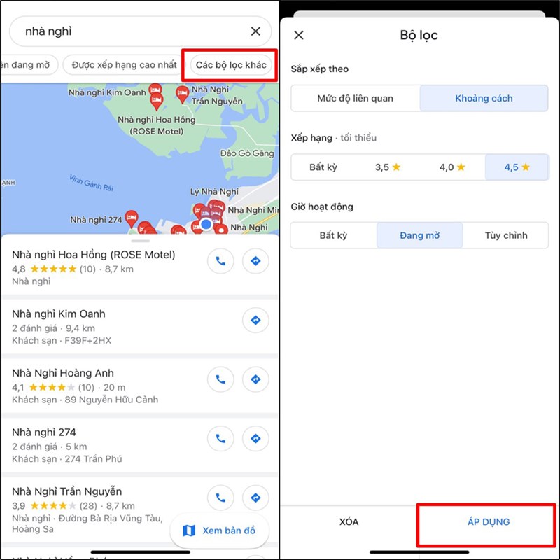 Tìm nhà nghỉ gần bạn nhất bằng Google Maps