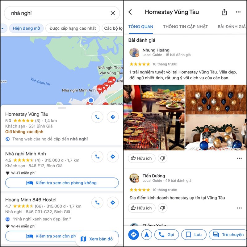 Tìm nhà nghỉ gần bạn nhất bằng Google Maps