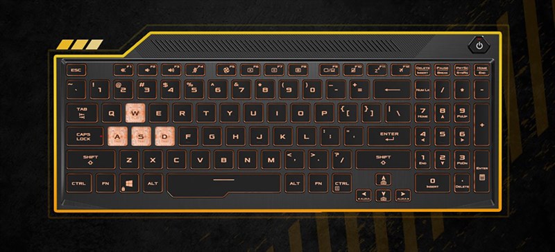 Bàn phím ASUS TUF Gaming FX506LH nổi bật với cụm phía WASD. Nguồn: ASUS.