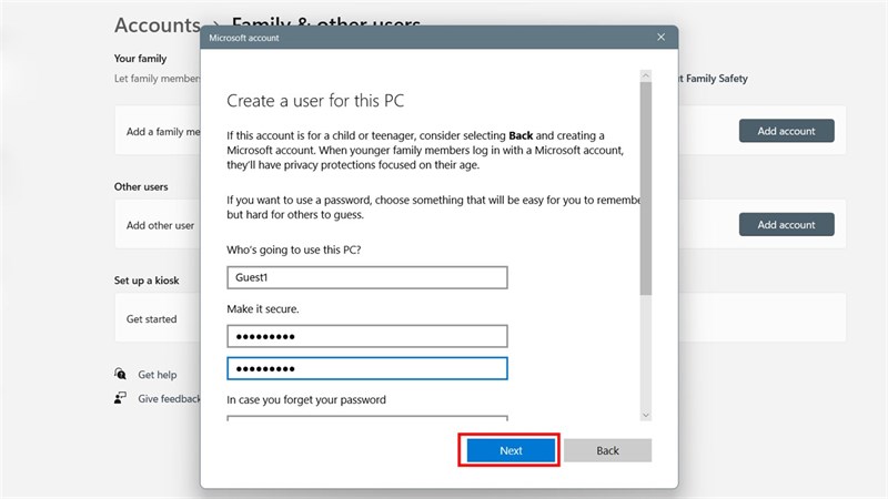 Cách tạo tài khoản Khách (Guest Account) cho máy tính trên Windows 11
