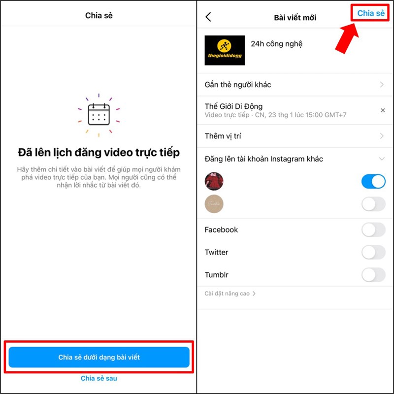 Lên lịch livestream trên Instagram