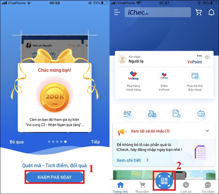bạn hãy chọn Khám phá ngay > Chọn vào biểu tượng Quét mã trên giao diện.