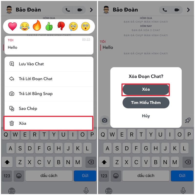 Cách xóa tin nhắn đã gửi trong ứng dụng Snapchat trên điện thoại