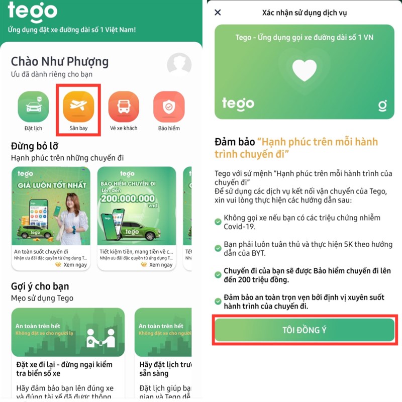 Cách đặt xe đường dài trên ứng dụng Tego