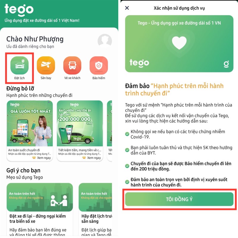 Cách đặt xe đường dài trên ứng dụng Tego