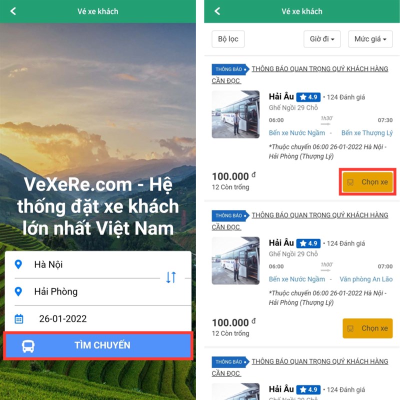 Cách đặt xe đường dài trên ứng dụng Tego