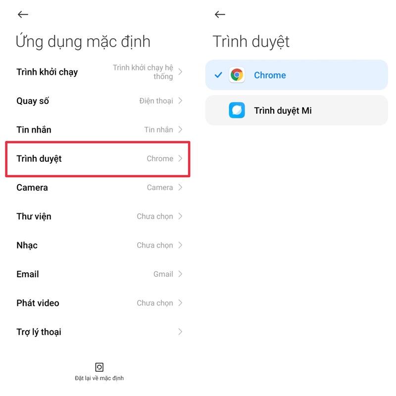 Cách thay đổi trình duyệt mặc định trên điện thoại Xiaomi