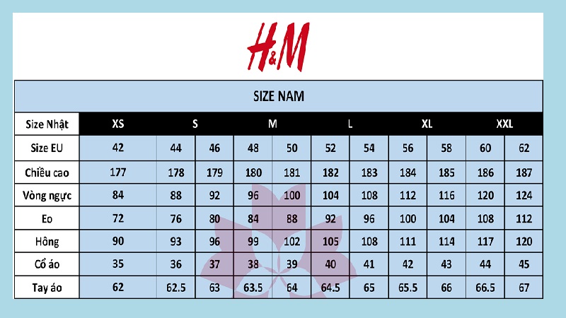 Bảng size áo phái mạnh tên thương hiệu H&M
