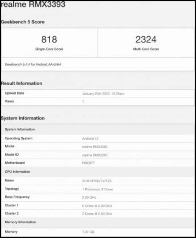 Realme 9 Pro+ lộ toàn thông số trên Geekbench với chip Dimensity 920