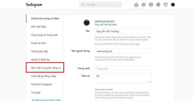 cách xóa lịch sử tìm kiếm Instagram trên máy tính