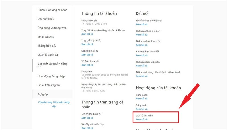 cách xóa lịch sử tìm kiếm Instagram trên máy tính