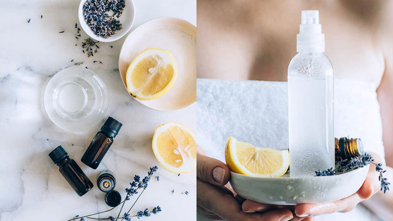 Mix the ingredients for making body spray from lemon essential oil
