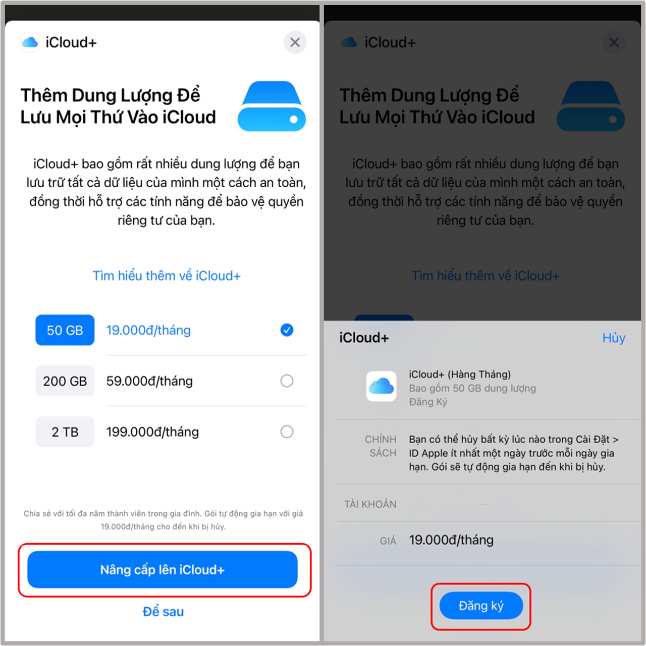 cách mua dung lượng iCloud trên iPhone