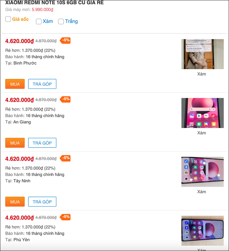 Giá Xiaomi Redmi Note 10S cũ hiện tại Giá Xiaomi Redmi Note 10S cũ hiện tại