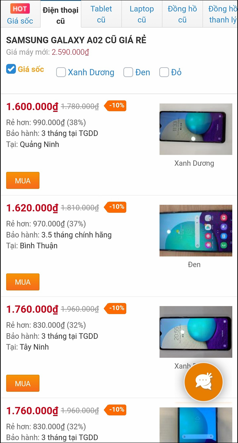 Galaxy A02 cũ giá rẻ