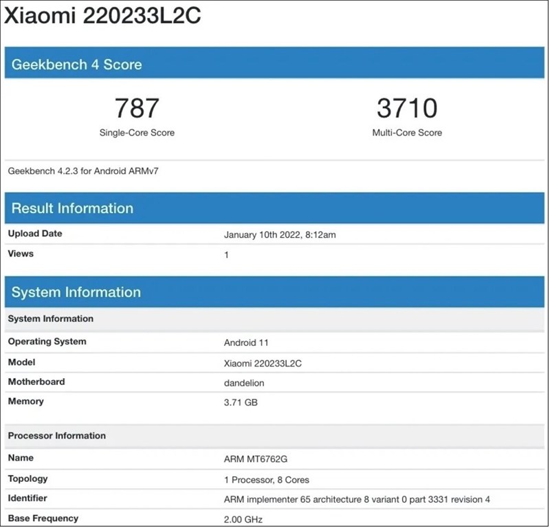 Chiếc điện thoại giá rẻ Redmi 10A bất ngờ lộ diện trên trang web đo điểm chuẩn, chạy chip MediaTek và có RAM 4GB
