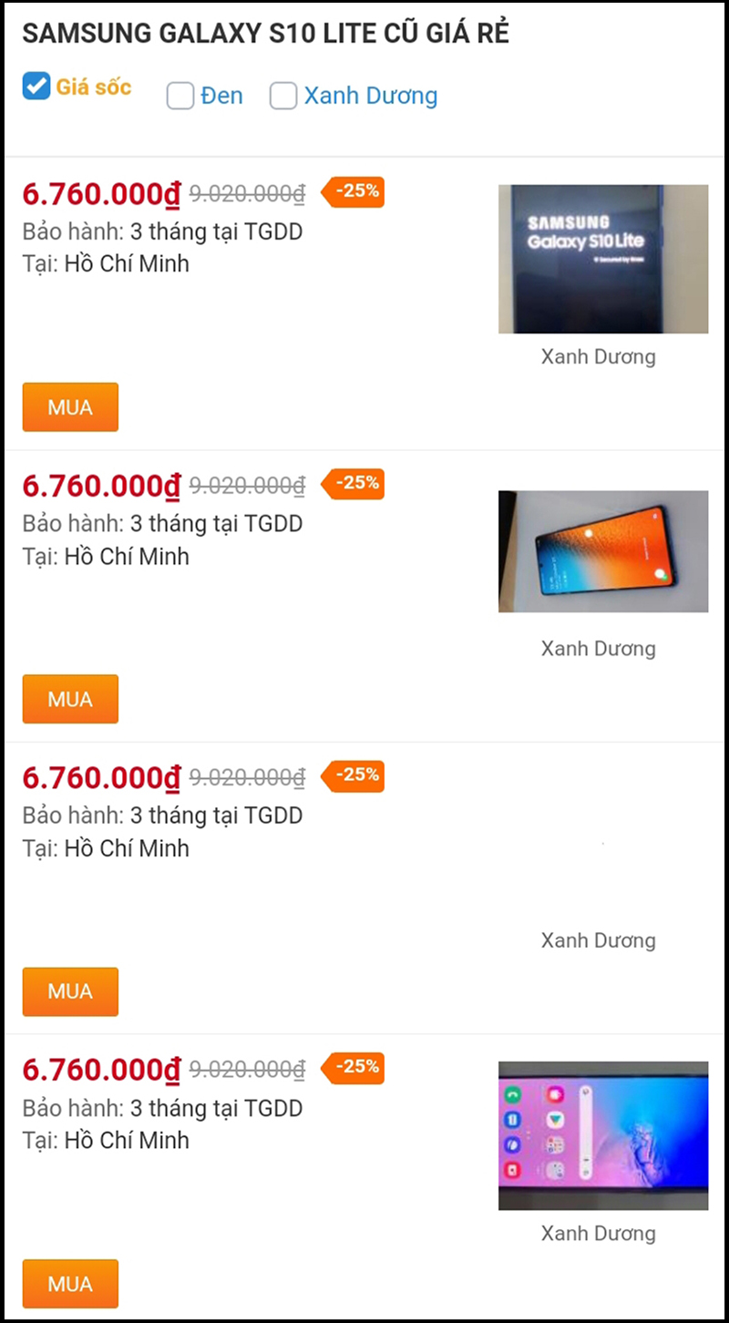 Giá Galaxy S10 Lite cũ hiện tại