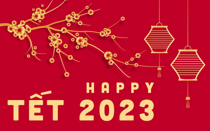 Hình nền nổi bật với dòng chữ "Tết 2023"