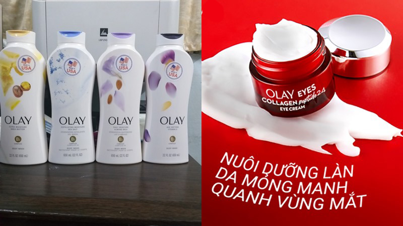 Sữa tắm và kem dưỡng mắt thuộc thương hiệu Olay