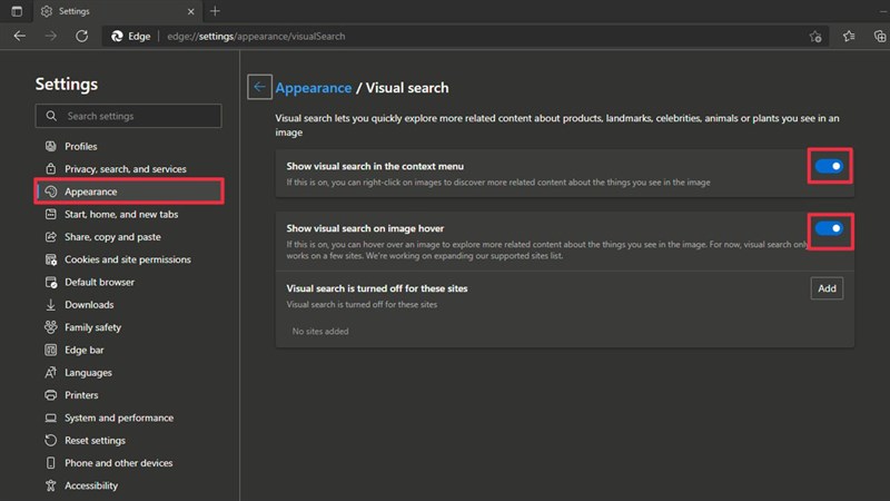 Cách bật tình năng tìm kiếm bằng hình ảnh trên trình duyệt Microsoft Edge 