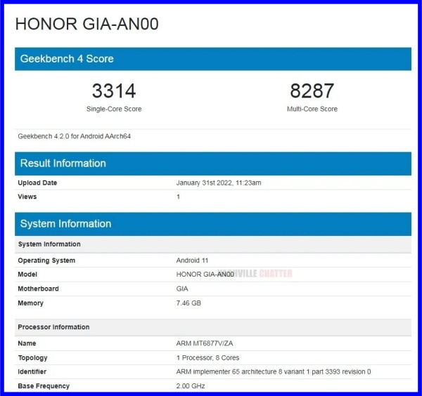 GIA-AN00 xuất hiện trên Geekbench, được cho là tên mã của Honor 60 SE GIA-AN00 xuất hiện trên Geekbench, được cho là tên mã của Honor 60 SE