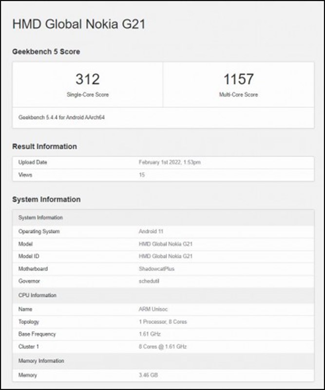 Nokia G21 xuất hiện trên Geekbench