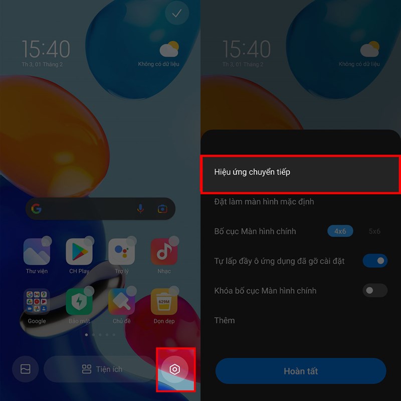 Cách chỉnh hiệu ứng chuyển tiếp trên Xiaomi Note 11