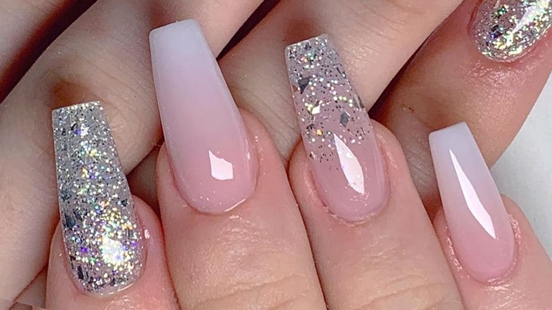 Nail Ombre kim tuyến màu hồng