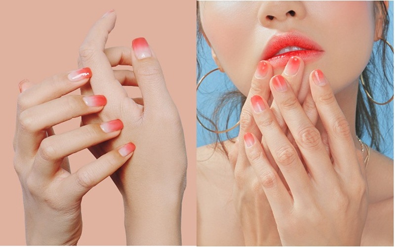 Nail Ombre cam đậm