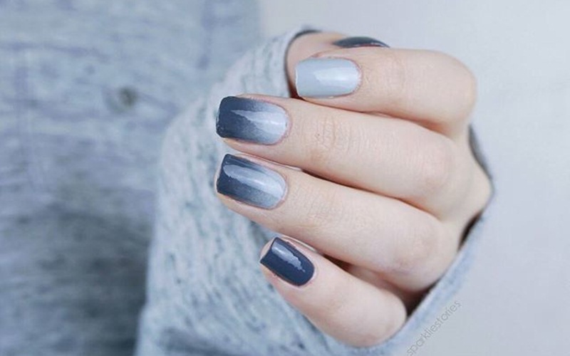 Nail ombre xám bóng