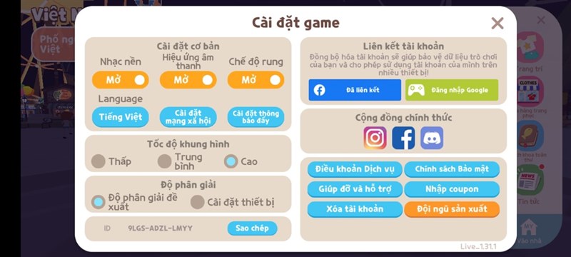 Thiết lập đồ họa game Play Together trên Galaxy A22.
