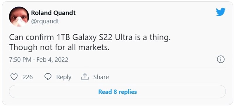 Galaxy S22 Ultra có phiên bản bộ nhớ 1TB, nhưng chỉ bán ở một số thị trường nhất định